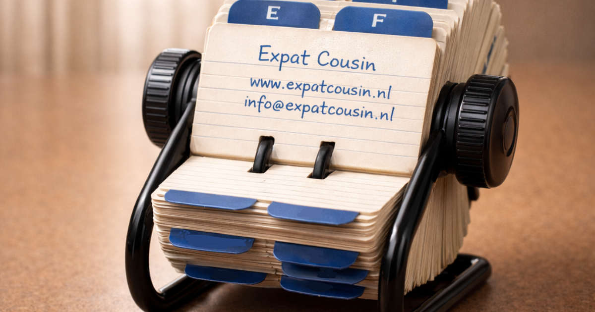 A directory roller with the name Expat Cousin on a card under category e.