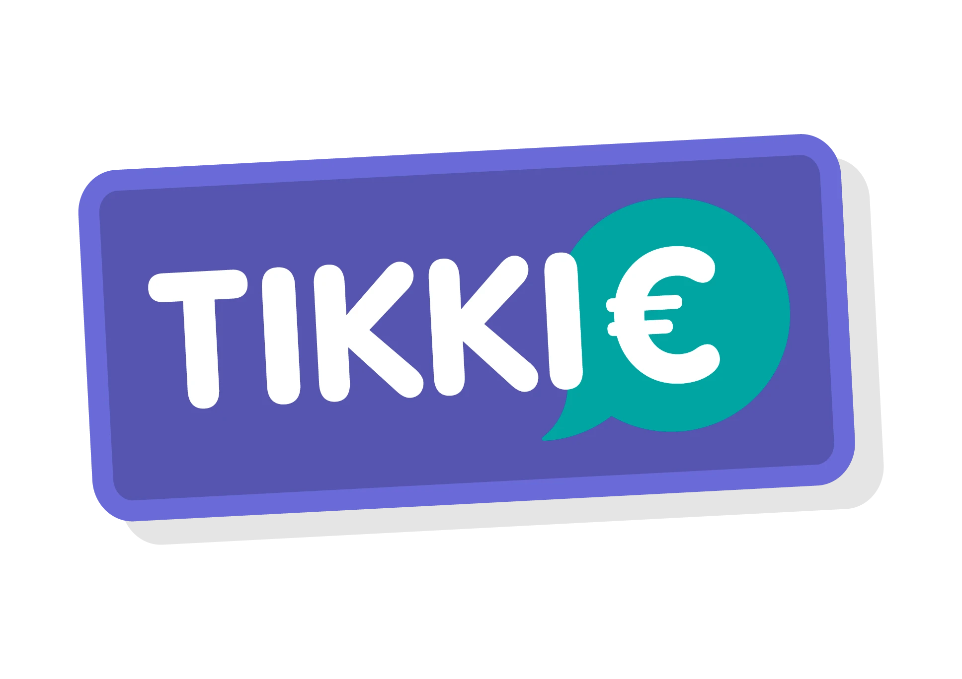 The logo of the tikkie service is the word tikkie written in white capitals and the e is the euro symbol in a text cloud, on a purple background.